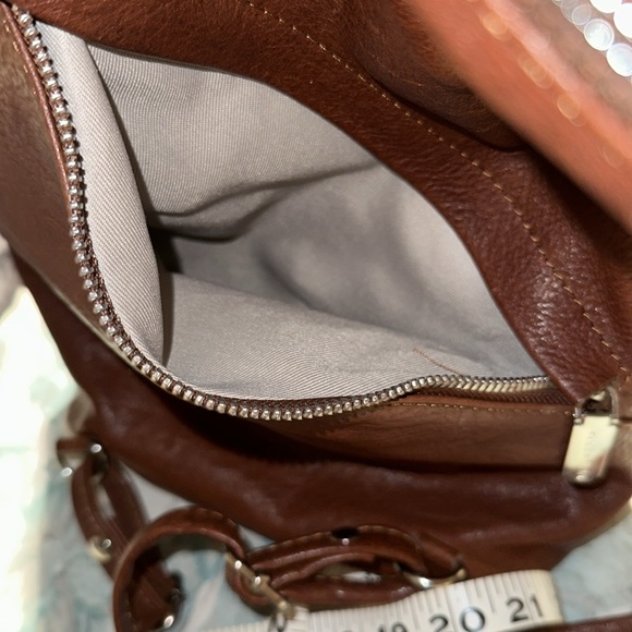 Made in Italy Leather Sling Zip Backpack Cognac Brown Luggage Tan Valentina EUC main image 13